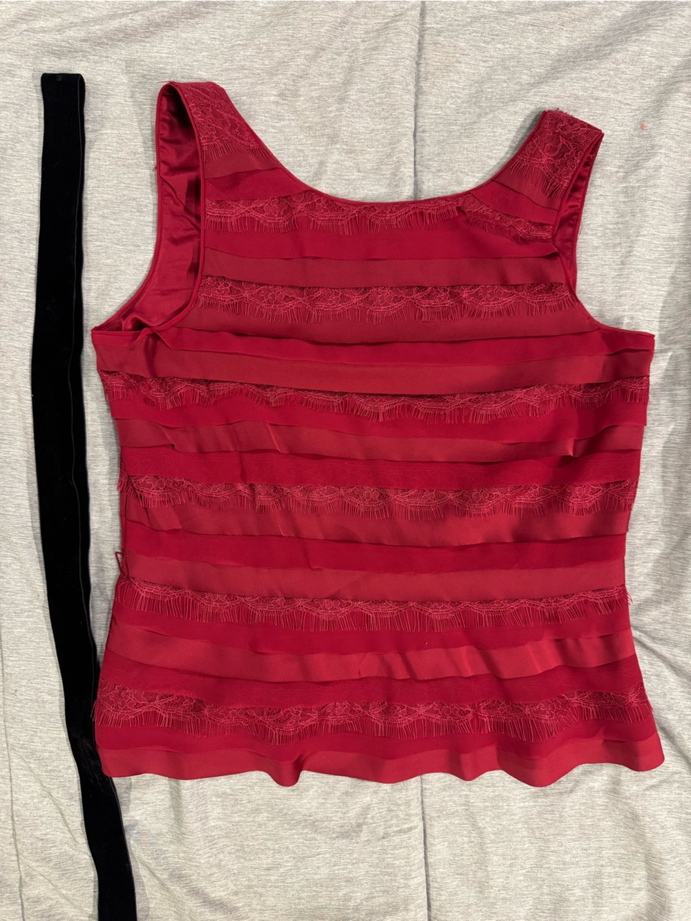 White House Black Market Red Layered Fringe Sleeveless Top with Velvet Belt